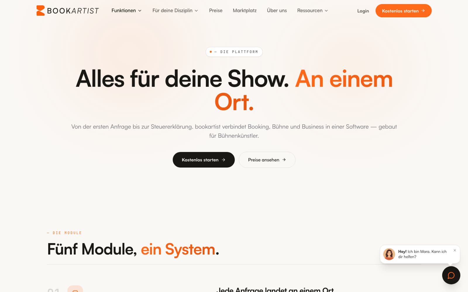 Ausschnitt der Website von Bookartist