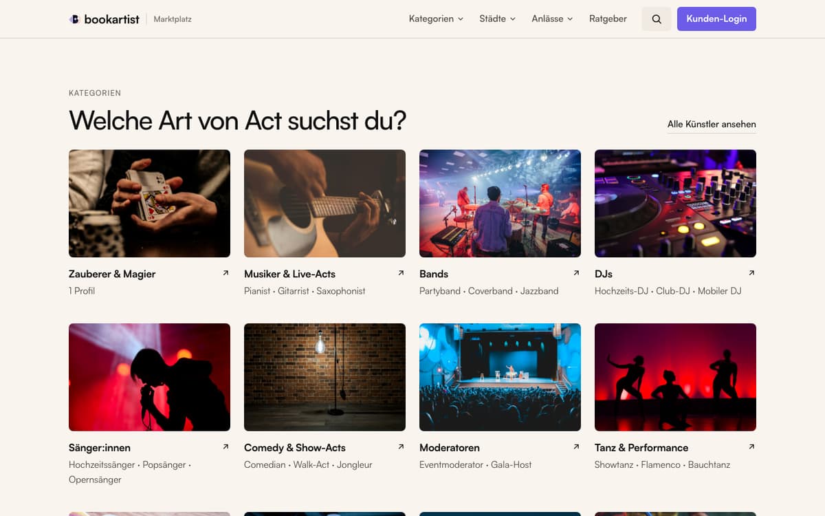 Ausschnitt der Website von Bookartist Marktplatz