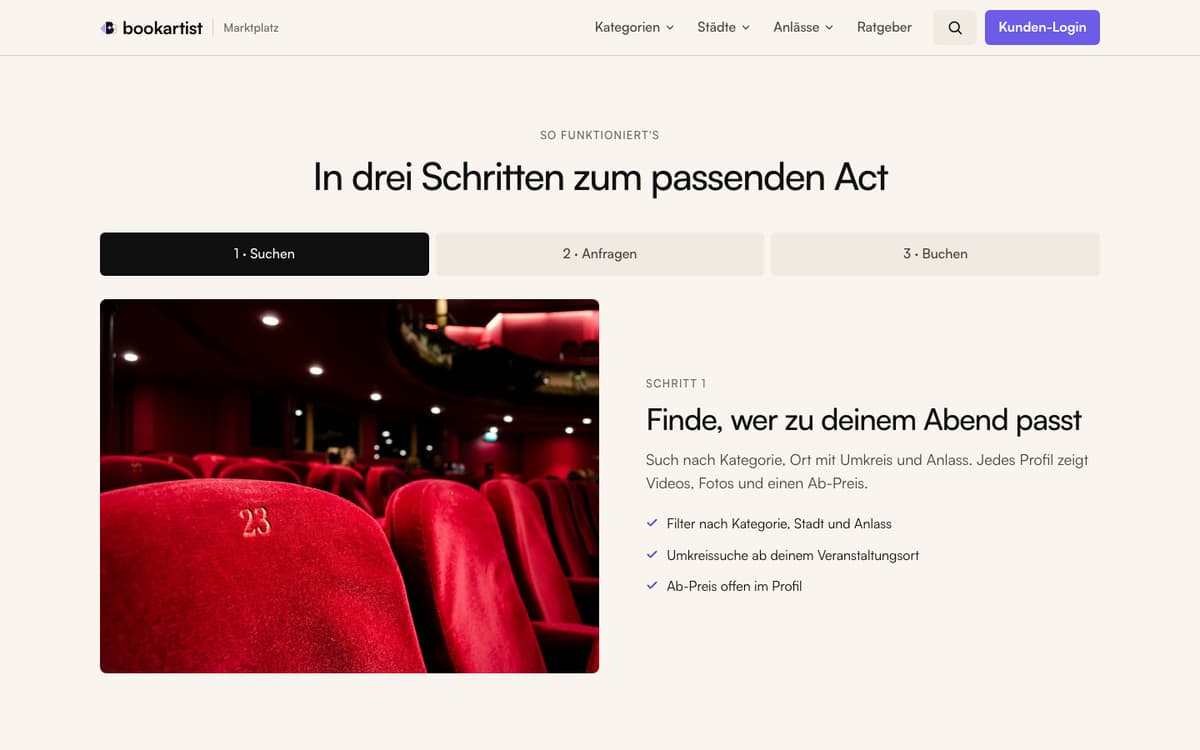 Ausschnitt der Website von Bookartist Marktplatz