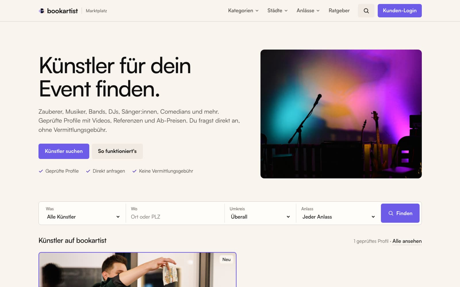 Startseite von Bookartist Marktplatz